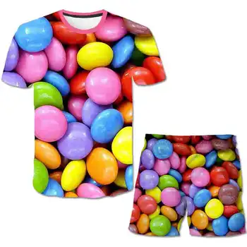 2020 metų Vasaros karšto pardavimo vaikų 3D spalvinga Vandens lašelių saldainiai Marškinėliai Vaikas Šortai 4-14 metų amžiaus Vaikams Drabužių Rinkinys