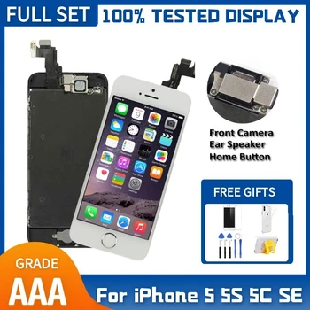AAA, LCD ekranas, Pilnas Komplektas Asamblėjos iPhone 5 5C 5S SE Jutiklinį Stiklo Ekraną LCD skaitmeninis keitiklis Pakeitimas+Priekinė Kamera+Ausinės A1457 A1528