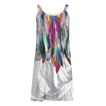 Dryžuotas Spausdinti Mados Prarasti Mini Suknelė 2021 M. Vasaros Atostogų Rankovių Apačia Spausdinti Sundress Sexy O-kaklo Moterų Paplūdimio Suknelė #T3G