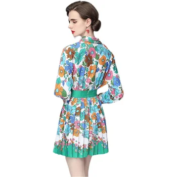 Europos ir Amerikos stiliaus pavasarį ir vasarą 2021 moterų naują stilių atspausdinta marškinėliai + aukštos juosmens klostuotas sijonas mados kostiumas