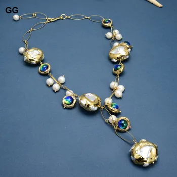 GuaiGuai Papuošalai, Natūralūs Gėlo Vandens Dirbtiniu Būdu Išauginti Perlai White Keshi Perlų Mėlyna Murano Stiklo Karoliai 21