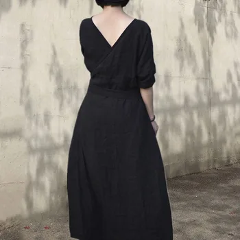 Korėjos Stiliaus Elegantiškas Maxi Suknelė 2020 M. Rudenį, Vasarą Minimalistinio Kieta Moteris Juodos Suknelės Medvilnės Skalbiniai A-Line Vestido Atsitiktinis Mergina