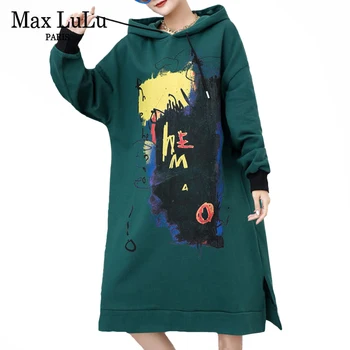 Max LuLu 2021 Europos Naujo Stiliaus Rudenį Ponios Žalia Atsitiktinis Suknelė Moterų Fitneso Prarasti Suknelės Moterų Vintage Drabužių Didelis Dydis