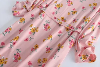 Pavasario Medvilnės Pliurpalas Kimono Chalatas Ilgomis Rankovėmis Megzti Skraiste Housewear Moterų Miego Viršūnes Plius Dydis Miego Dėvėti Padažu Suknelė