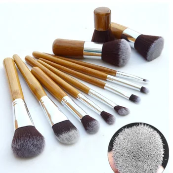 11Pcs Natūralios Medienos tekstūros Šepečiai Nustatyti Fondo Šepečiai Profesinės Eyeshadow Skaistalai Makiažo Teptukų rinkinys sudaro Brush Tool Kit