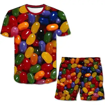 2020 metų Vasaros karšto pardavimo vaikų 3D spalvinga Vandens lašelių saldainiai Marškinėliai Vaikas Šortai 4-14 metų amžiaus Vaikams Drabužių Rinkinys