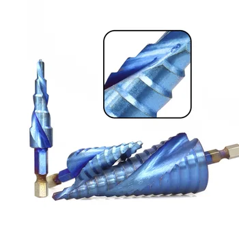 3PCS 4-12 / 20 mm Grąžtas HSS Spiralės formos Griovelio Centras Kieto Karbido Gręžimo Nustatyti P6M5 Super Blue Nano Danga Žingsnis Kūgio formos Grąžtas