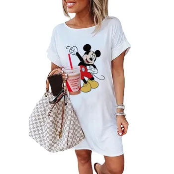 Kawaii Mickey Mouse Animacinių Filmų Vasaros Prarasti Negabaritinių Marškinėliai Suknelė Moterims Korėjos Trumpomis Rankovėmis Suknelės Moteris Plius Dydis Suknelė Paprasta