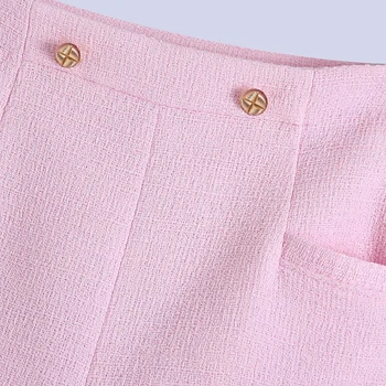 Klacwaya Za Moterų Šortai Nauja Pink Casual Vasaros Aukšto Liemens Dvigubo Breasted Kišenėje Auginti Tvido Tekstūros Šortai Kostiumas Tinka