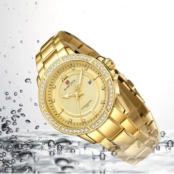 NAVIFORCE Prabangos Prekės Aukso Laikrodžiai Vyrams, Verslo Klasikinis Kvarco Riešo Žiūrėti Vyrų Vandeniui Plieno Juosta Laikrodis Su Deimantais