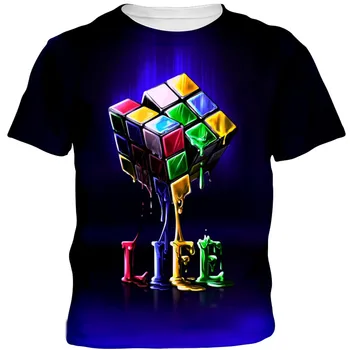 Vasaros 3D Rubiko Kubo marškinėlius Žaidimas Jaunimo Sporto Marškinėliai Atsitiktinis Marškinėliai Harajuku Stilius, Gatvės, Hip-Hop Sporto Drabužiai Laisvi Viršų