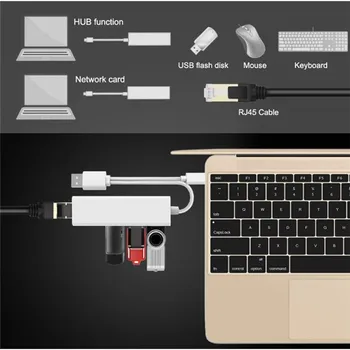 Įvairių Tipų Didelės Spartos USB Tipas-C Rj45 Laidinio Tinklo plokštė 3Ports OTG Centru, 