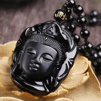Amitabha Juodasis Obsidianas Įstiklintas Lašas Raižyti Buda Sveikatos Pakabukas Amuletas Moterų Karoliai, Papuošalai Laimingas Laimingas Vyrų C9R4