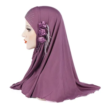 Gėlės Kutas Dekoro Minkštas Headwrap Hijabs Vientisos Spalvos Musulmonų Moterys Jersey Turbaną Skarelė Raukšlių Asistentas Islamo Lankelis